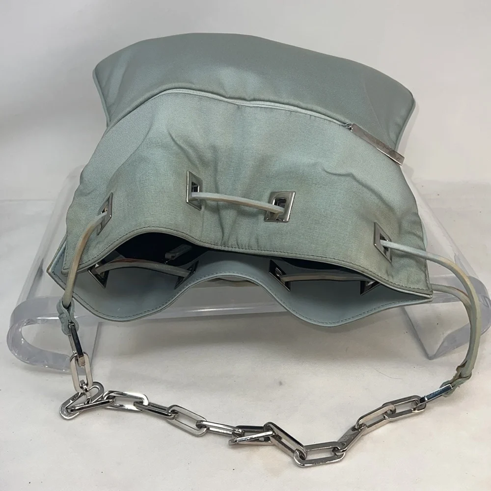 Gucci Ballistic Nylon & Leather Seafoam Drawstring Shoulder Bag